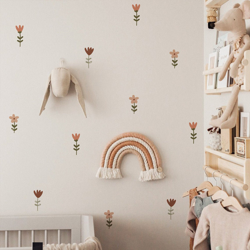 Baby Nursery Vinyl Wall Stickers - Boho Meadow Flowers Watercolor Nursery Wall