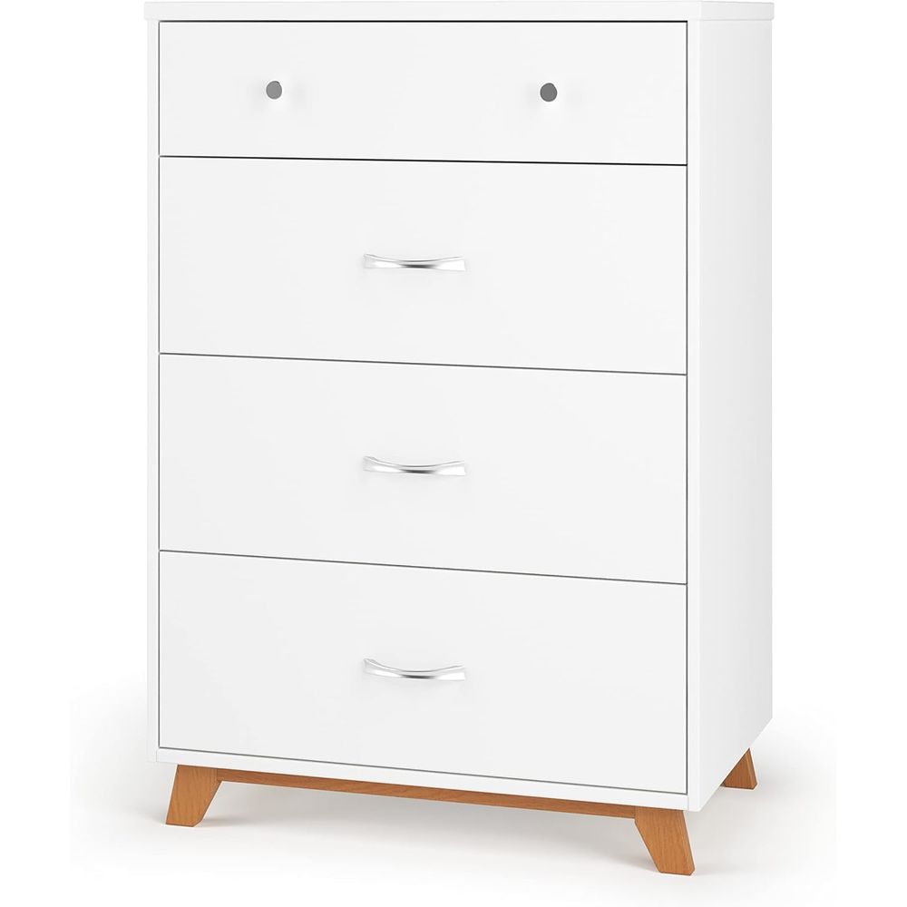Baby Nursery Chest Of Drawers - 4-Drawer Chest in White/Natural, Nursery or