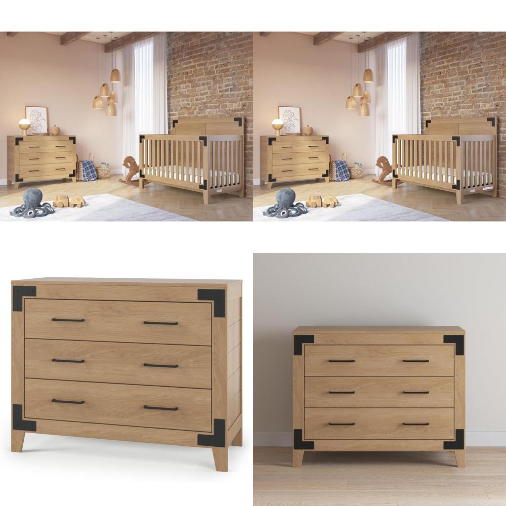 Baby Nursery Dresser - 3-Drawer Wooden Nursery Dresser with Metal