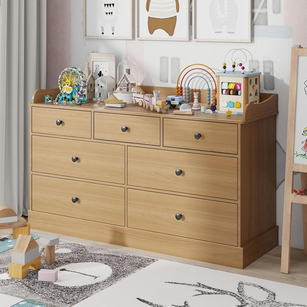 Baby Nursery Chest Of Drawers - 7-Drawer Kids Dresser, Changing Table, Nursery