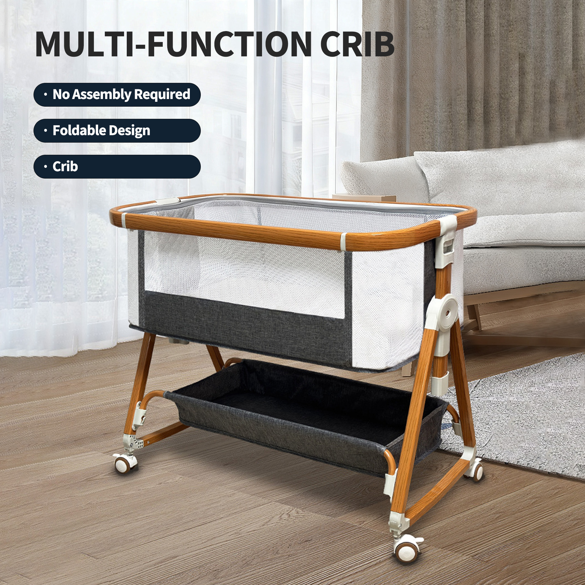 Baby Nursery Hamper - 2 in 1 Rocking Baby Crib,