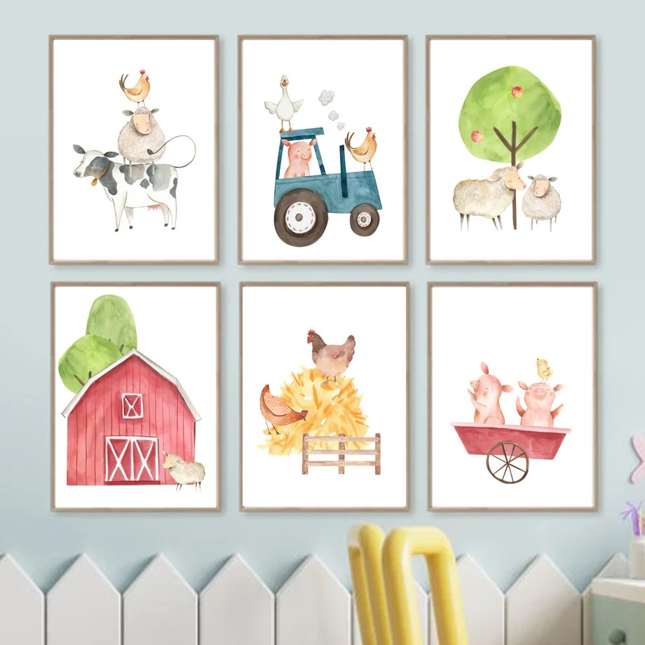 Baby Nursery Animal Pictures - Farm Animals Pig Cow Sheep Chicken