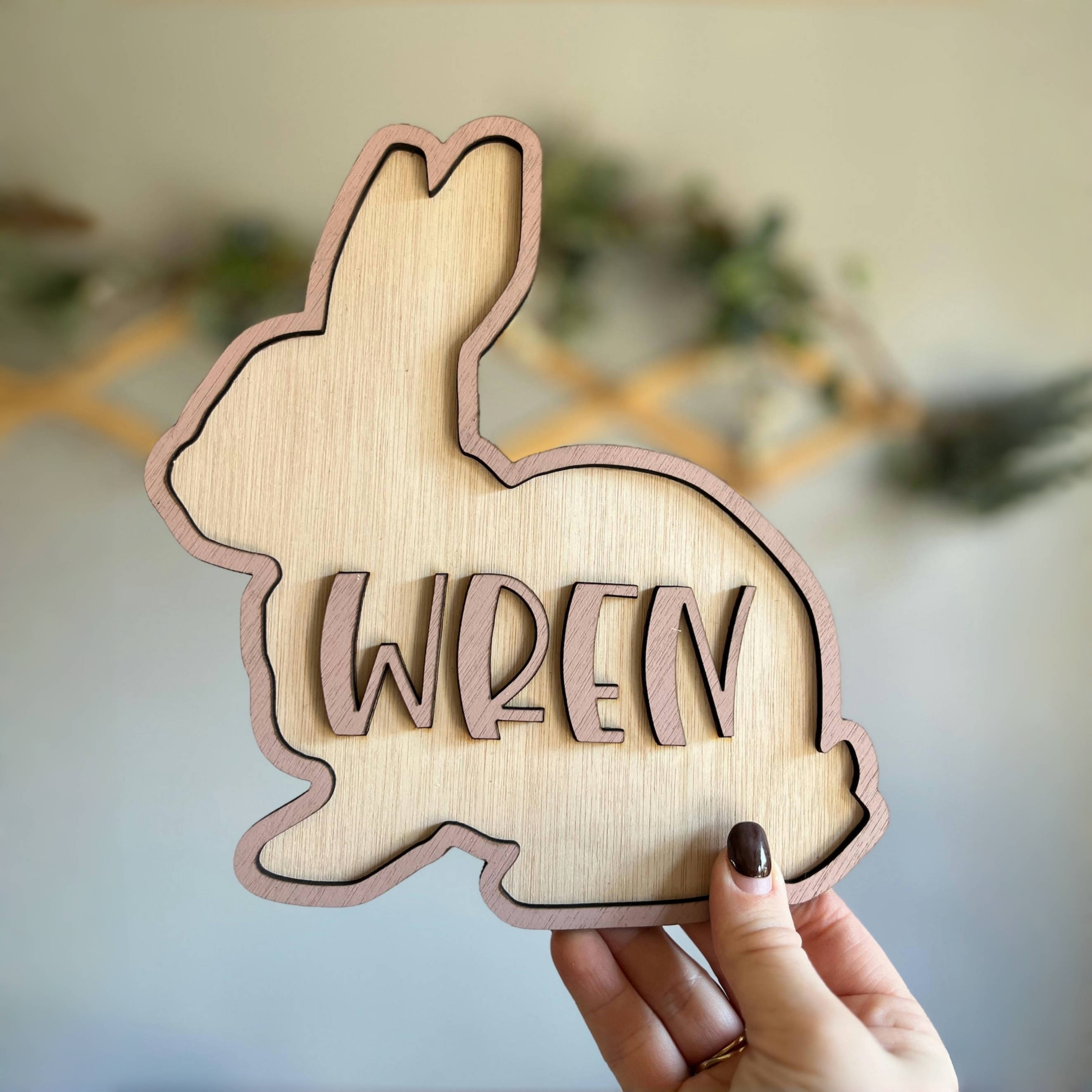 Baby Nursery Things - Personalized Bunny Name Wooden Door Sign