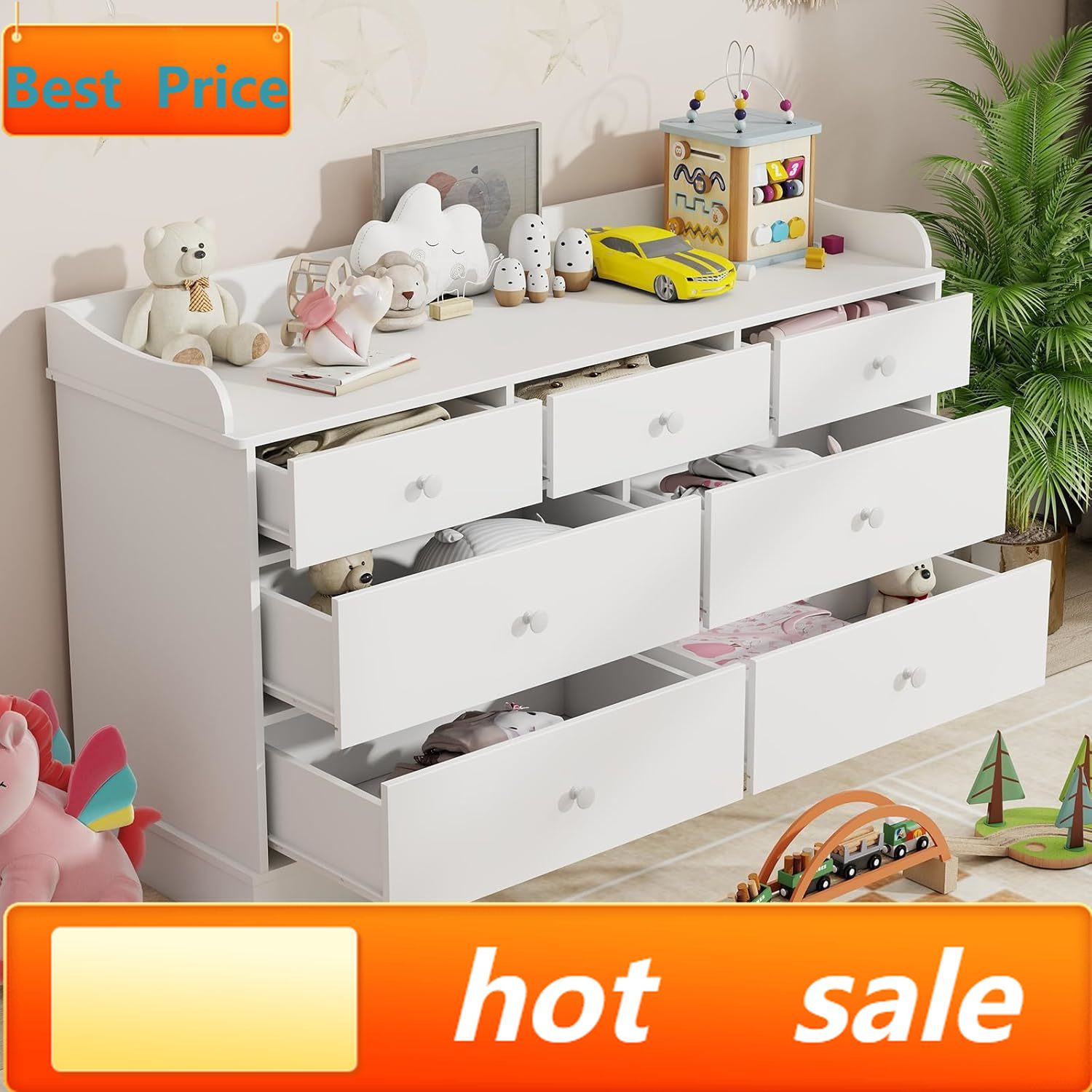 Baby Nursery Dresser - hot-sellingKids Dresser Cabinet with 7 Drawers,