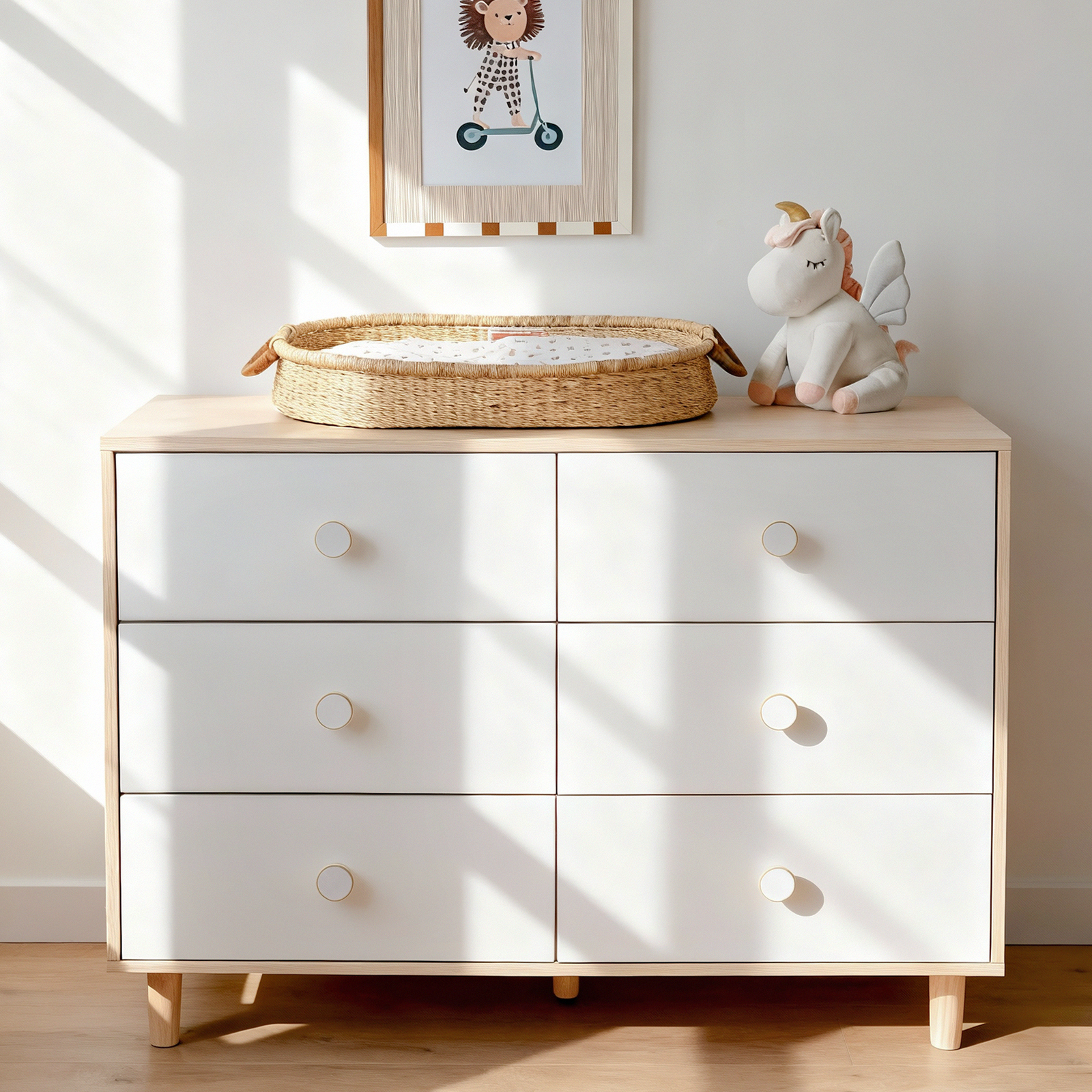 Baby Nursery Chest Of Drawers - White Baby Dresser 6-Drawer Storage Dresser