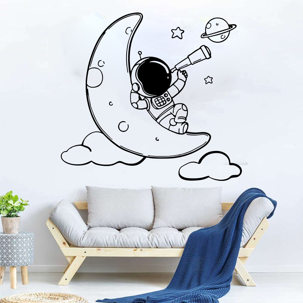 Cartoon Astronaut on The Moon  - Baby Nursery Vinyl Wall Stickers 리뷰 및 가격