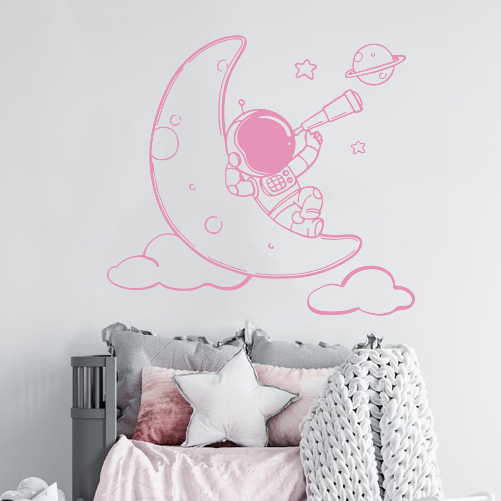 Cartoon Astronaut on The Moon  - Baby Nursery Vinyl Wall Stickers 리뷰 및 가격