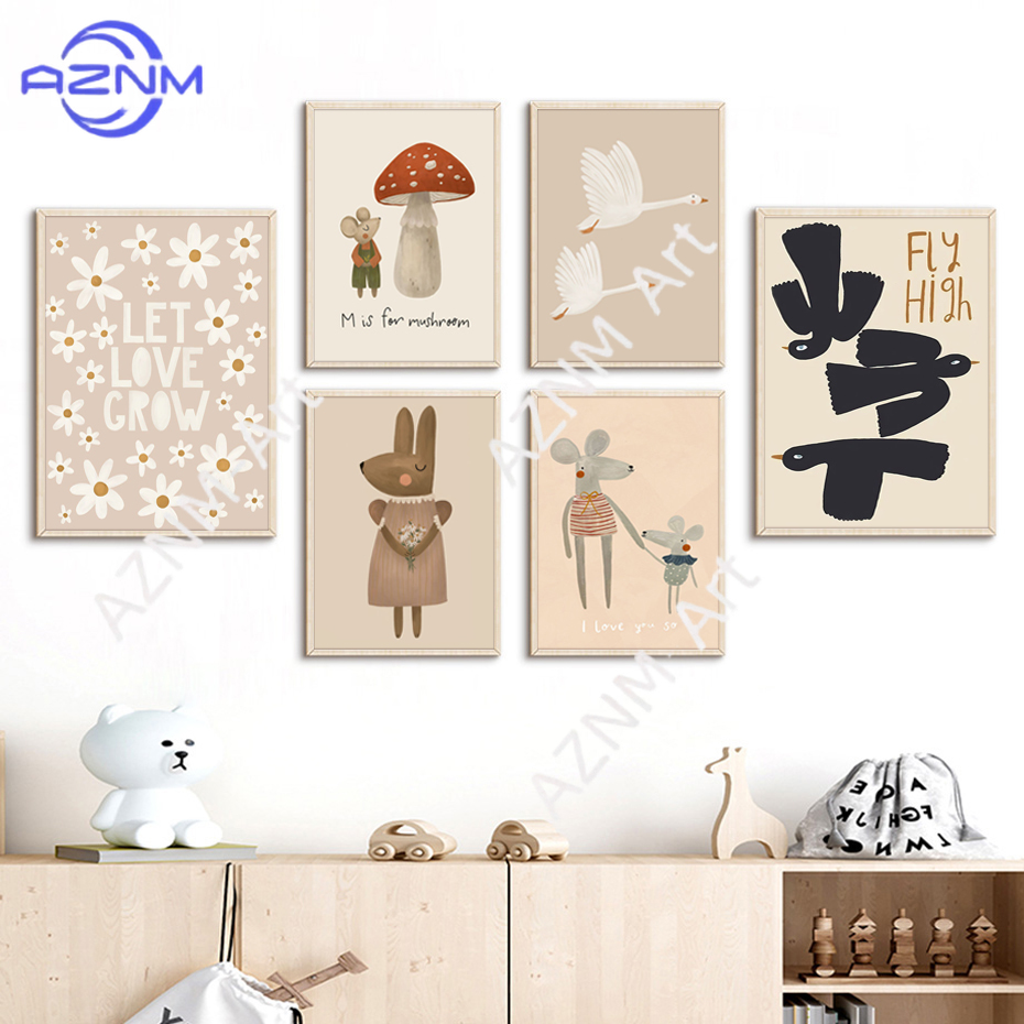 Boho Cartoon Rabbit Mouse Goos - Baby Nursery Modern 리뷰 및 가격