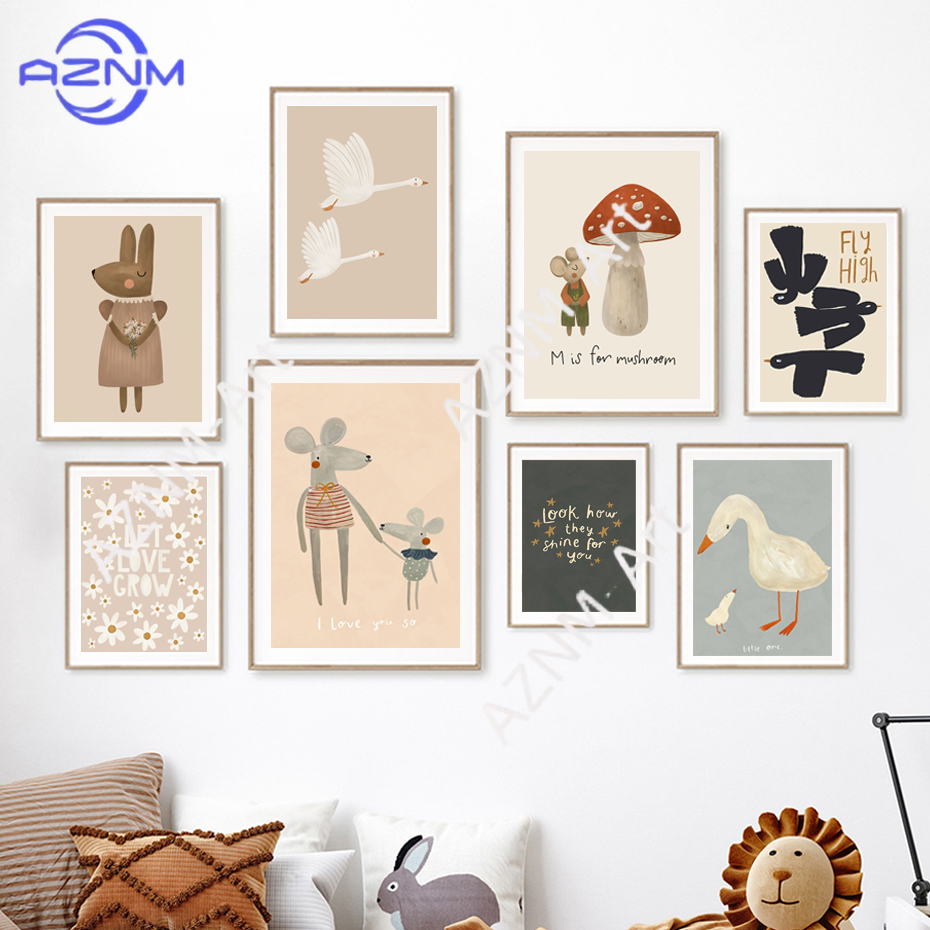 Boho Cartoon Rabbit Mouse Goos - Baby Nursery Modern 리뷰 및 가격