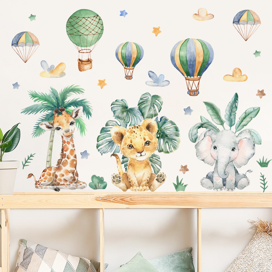 Cartoon Jungle Animals Leaves  - Baby Nursery Vinyl Wall Stickers 리뷰 및 가격