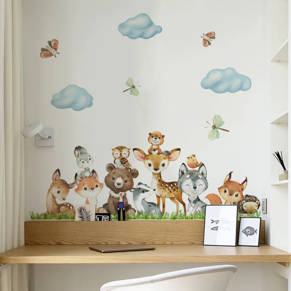 Cartoon Jungle Animals Leaves  - Baby Nursery Vinyl Wall Stickers 리뷰 및 가격