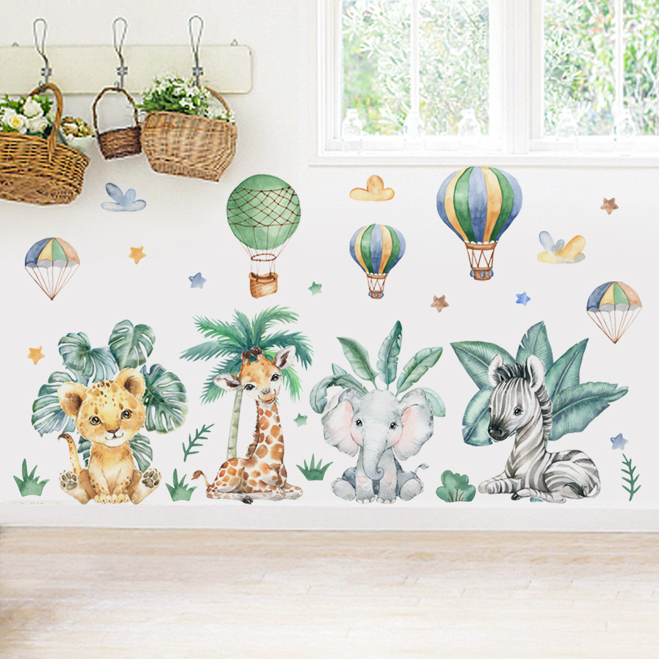 Cartoon Jungle Animals Leaves  - Baby Nursery Vinyl Wall Stickers 리뷰 및 가격