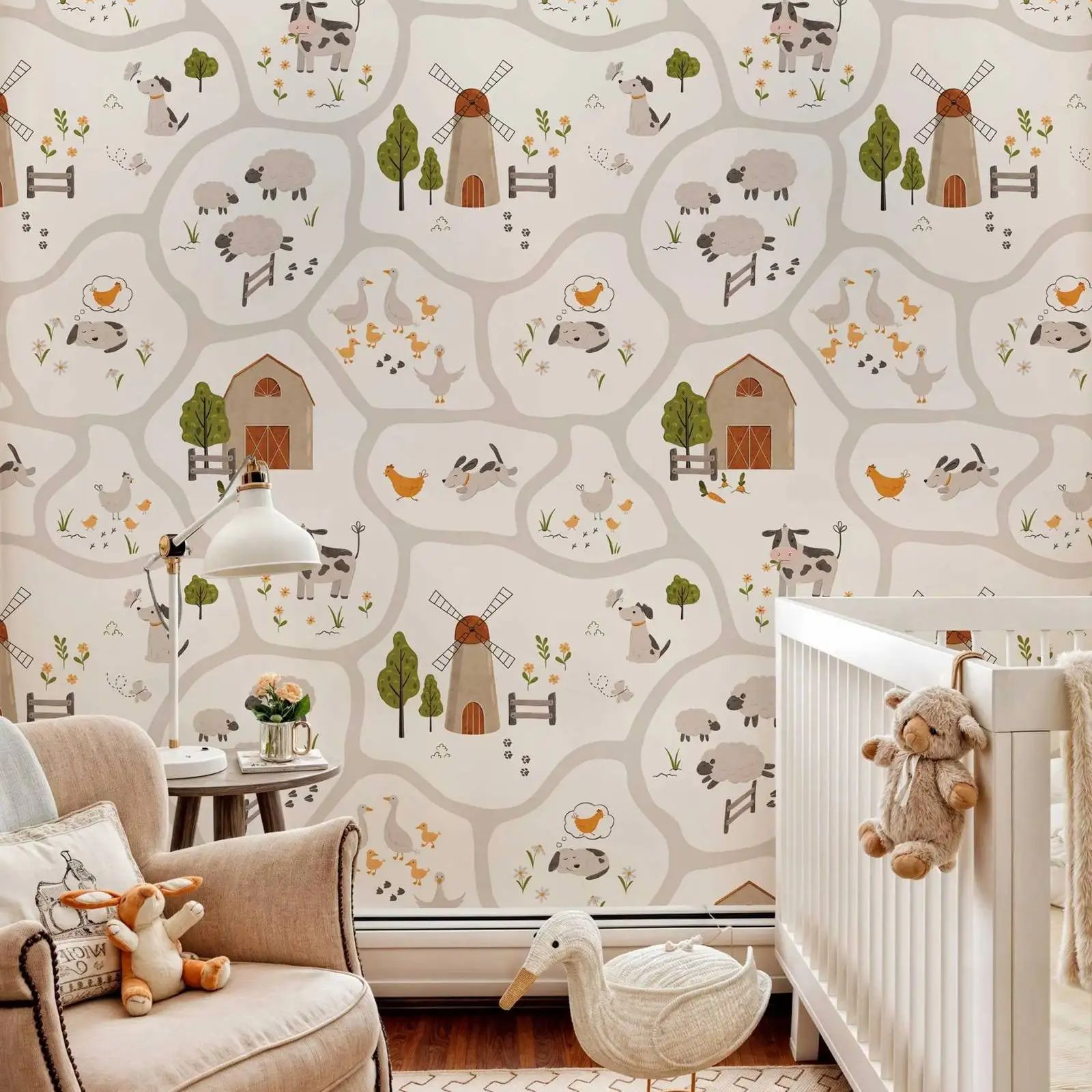 Cute Farm Animals Kids Wallpap - Baby Nursery Peel And Stick Wallpaper 리뷰 및 가격