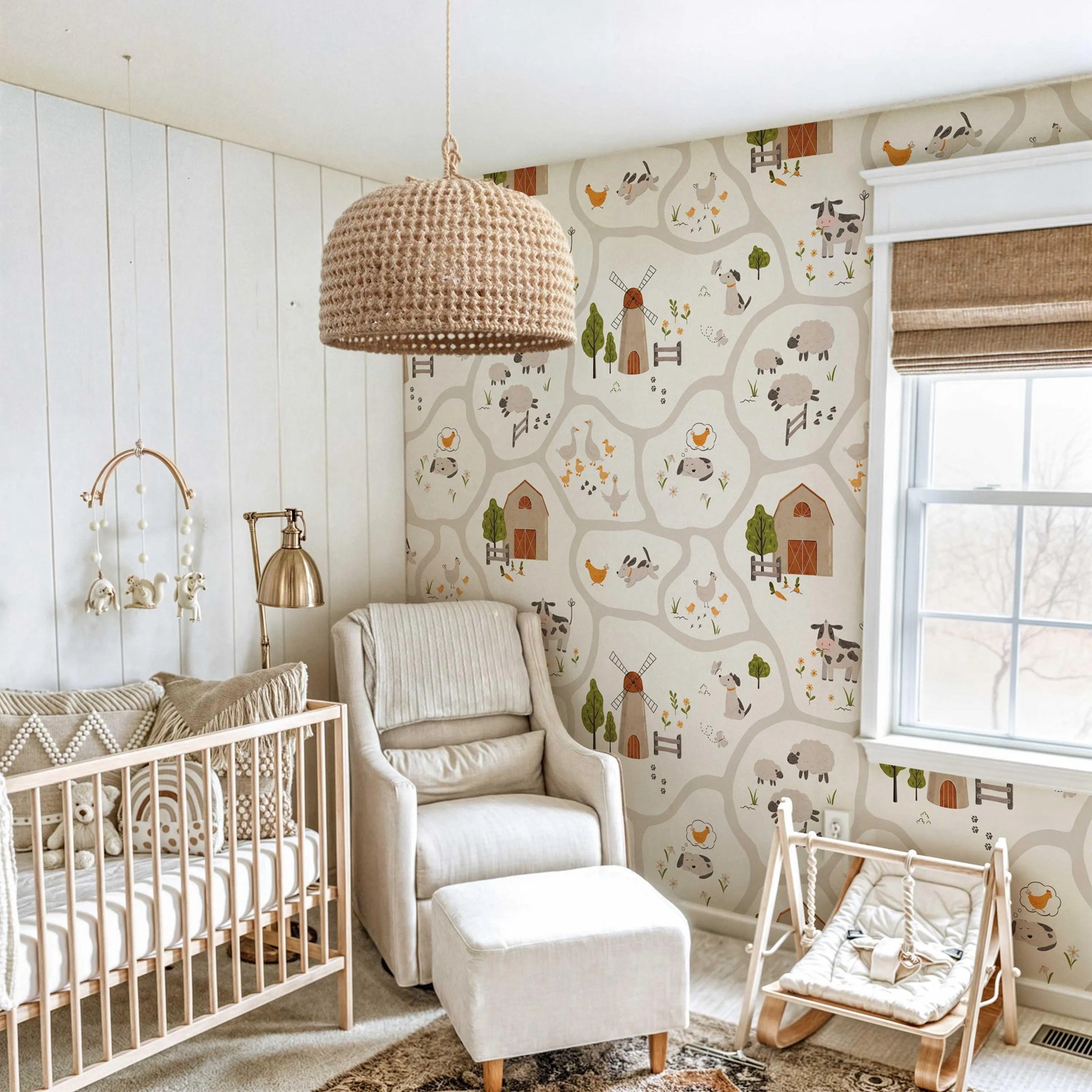 Cute Farm Animals Kids Wallpap - Baby Nursery Peel And Stick Wallpaper 리뷰 및 가격