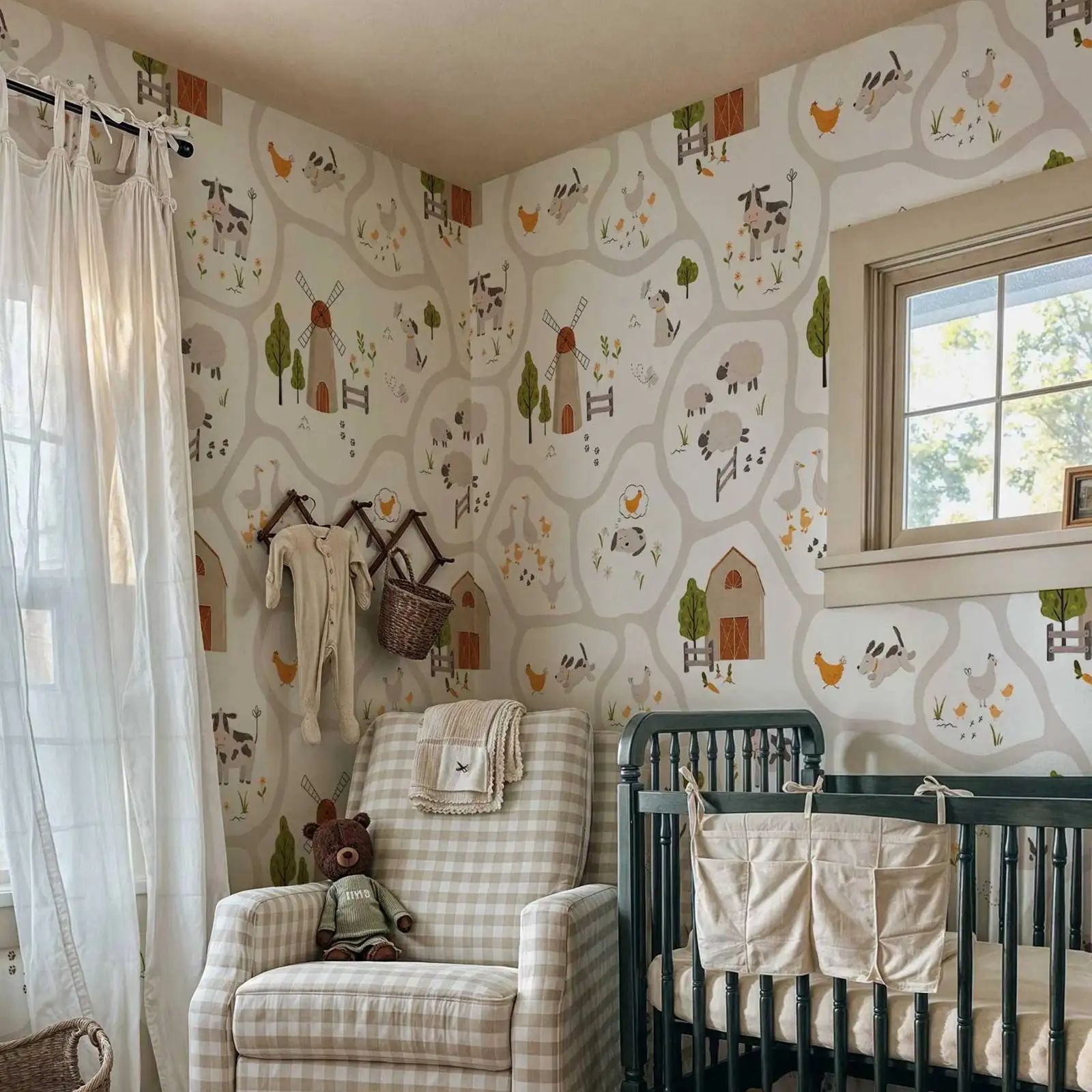 Cute Farm Animals Kids Wallpap - Baby Nursery Peel And Stick Wallpaper 리뷰 및 가격