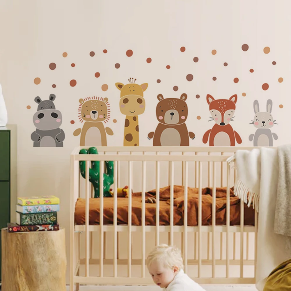 Boho Cute Giraffe Bear Animals - Baby Nursery Peel And Stick Wallpaper 리뷰 및 가격