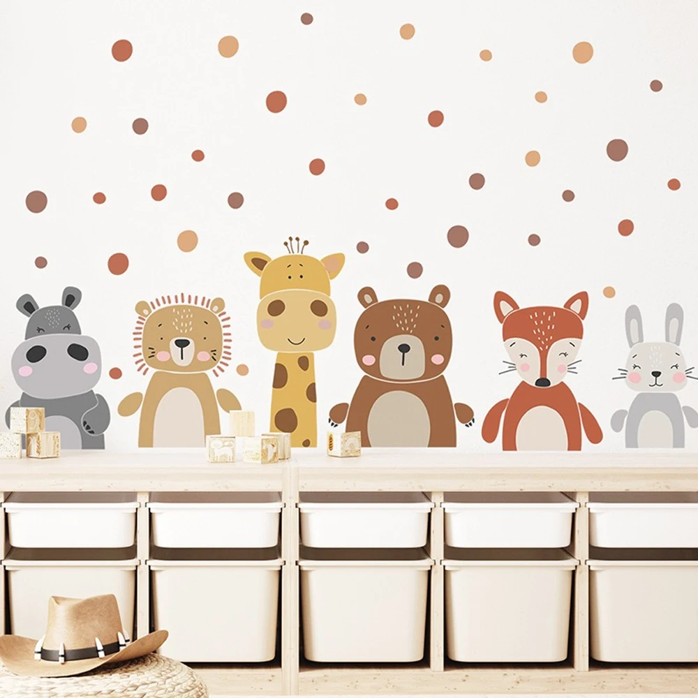 Boho Cute Giraffe Bear Animals - Baby Nursery Peel And Stick Wallpaper 리뷰 및 가격