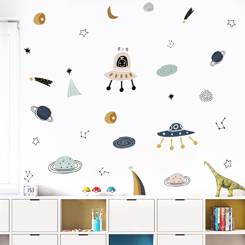 Cartoon Ufo Aliens Planet Patt - Baby Nursery Vinyl Wall Stickers 리뷰 및 가격