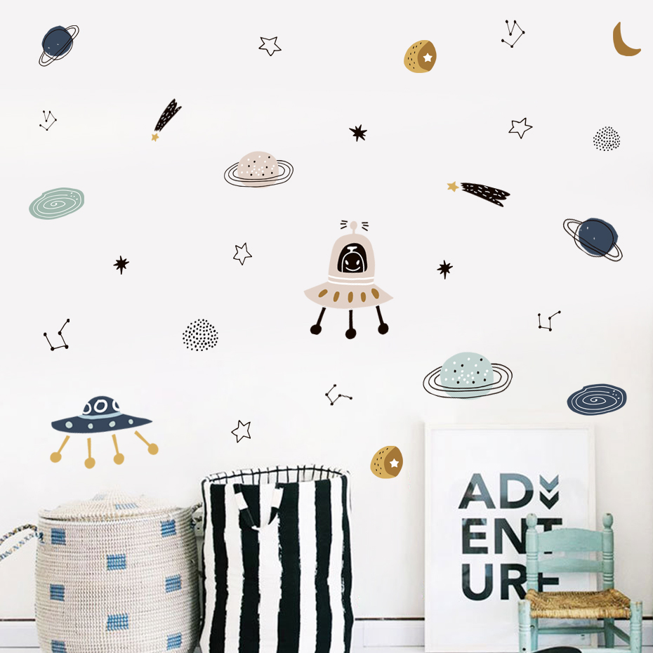 Cartoon Ufo Aliens Planet Patt - Baby Nursery Vinyl Wall Stickers 리뷰 및 가격