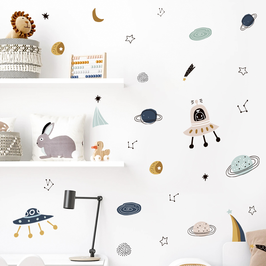 Cartoon Ufo Aliens Planet Patt - Baby Nursery Vinyl Wall Stickers 리뷰 및 가격