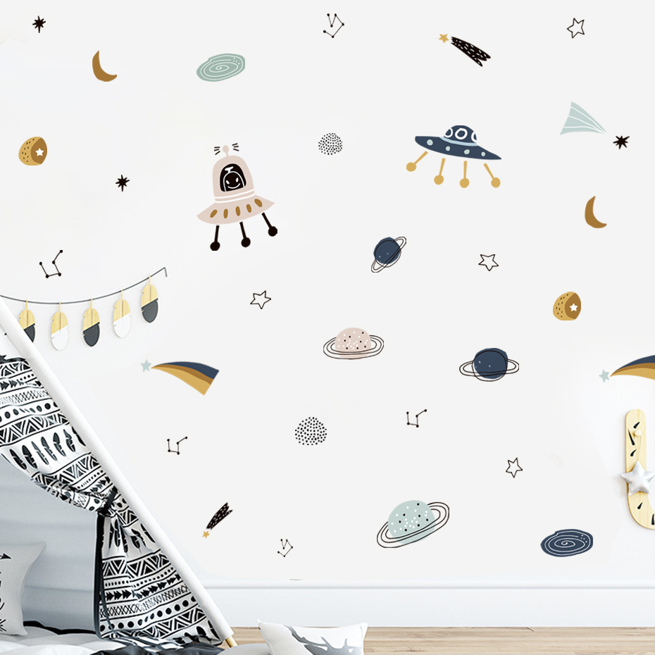 Cartoon Ufo Aliens Planet Patt - Baby Nursery Vinyl Wall Stickers 리뷰 및 가격