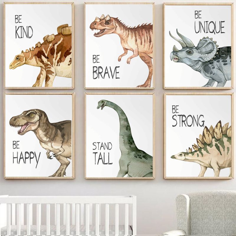 Watercolor Dinosaur Poster Nur - Baby Nursery Animal Pictures 리뷰 및 가격