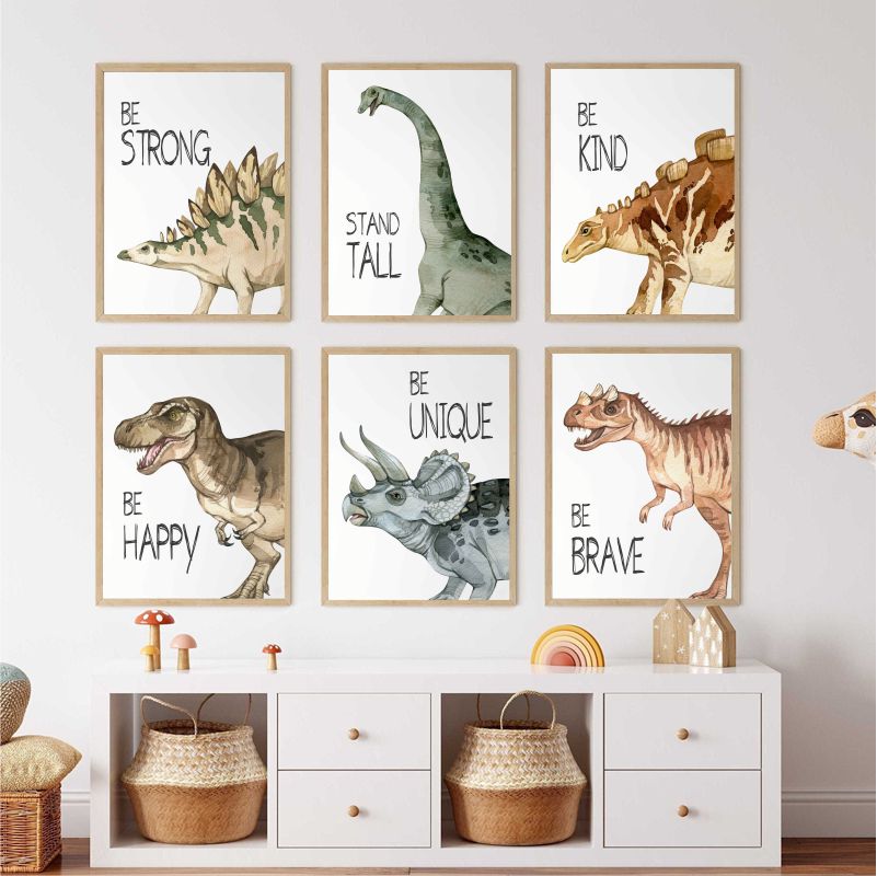 Watercolor Dinosaur Poster Nur - Baby Nursery Animal Pictures 리뷰 및 가격