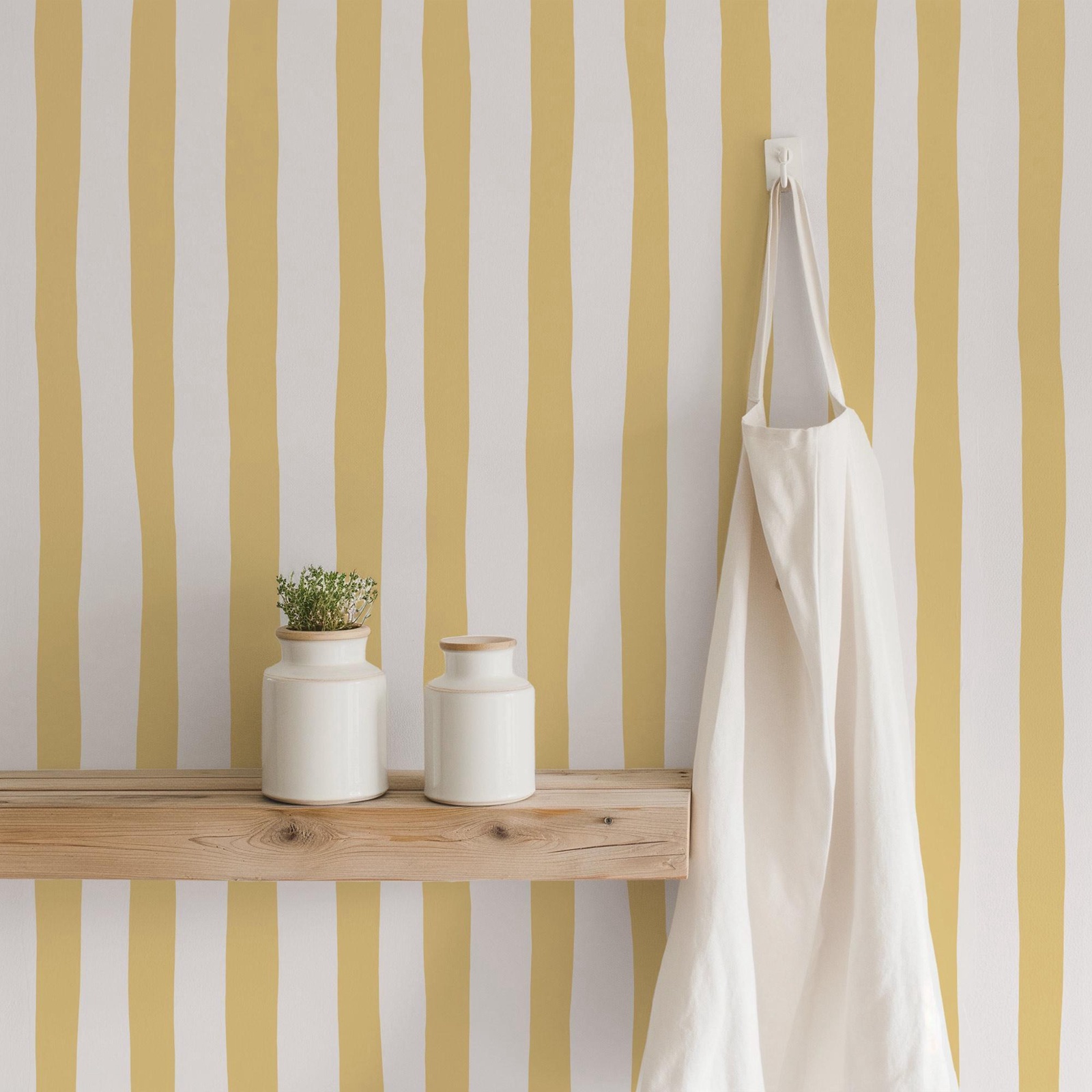 Sunshine Yellow Wobbly Stripes - Baby Nursery Peel And Stick Wallpaper 리뷰 및 가격