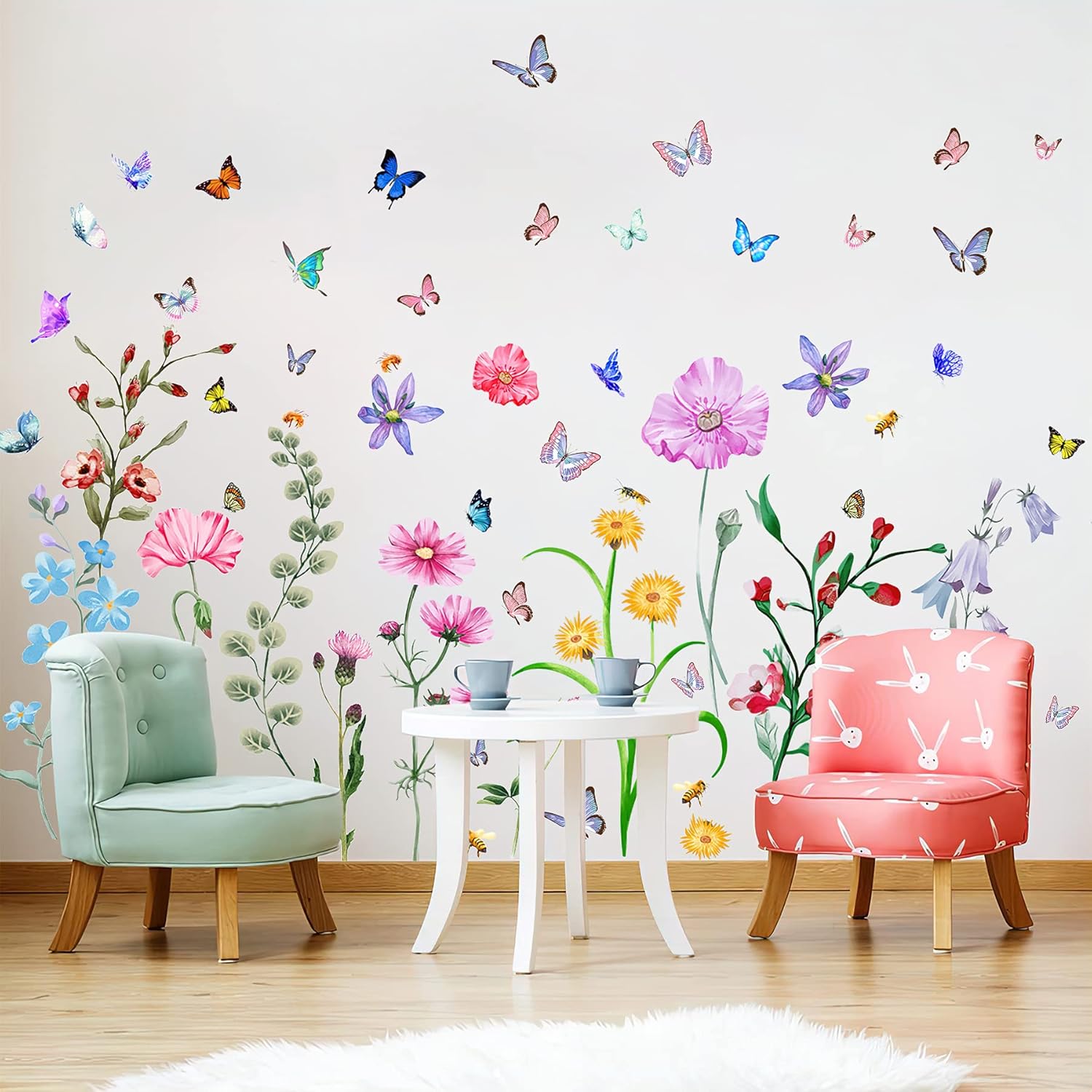 58 Pcs Colorful Flower Wall St - Baby Nursery Peel And Stick Wallpaper 리뷰 및 가격