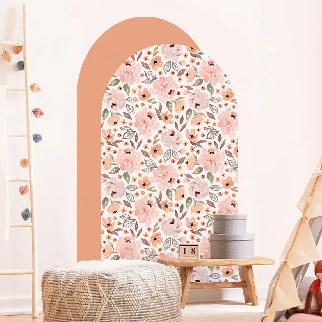 Boho Flowers Arch Wallpaper Nu - Baby Nursery Peel And Stick Wallpaper 리뷰 및 가격