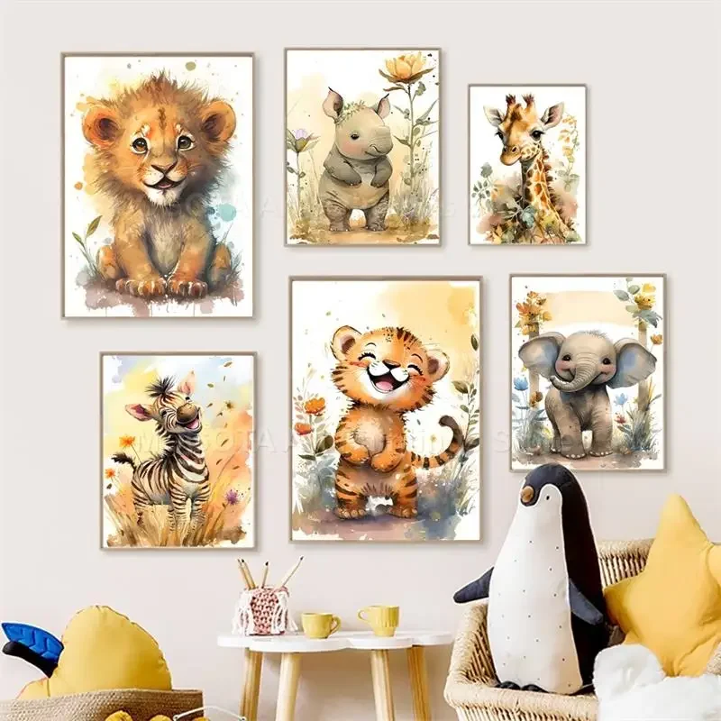Watercolor Lion Giraffe Tiger  - Baby Nursery Things 리뷰 및 가격