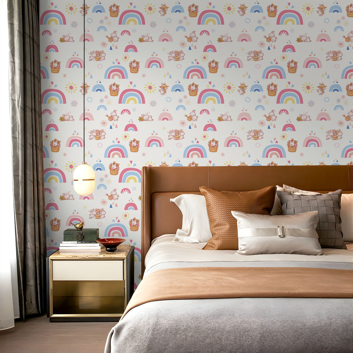 Boho Rainbow Kids Stick and Pe - Baby Nursery Peel And Stick Wallpaper 리뷰 및 가격