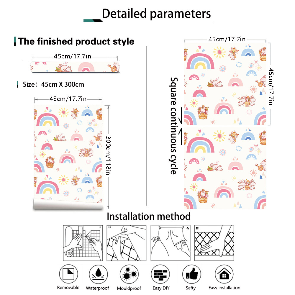 Boho Rainbow Kids Stick and Pe - Baby Nursery Peel And Stick Wallpaper 리뷰 및 가격