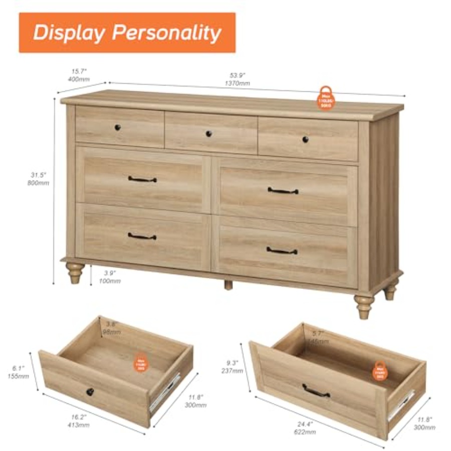 WAMPAT Wide Dresser with 7 Dra - Baby Nursery Chest Of Drawers 리뷰 및 가격