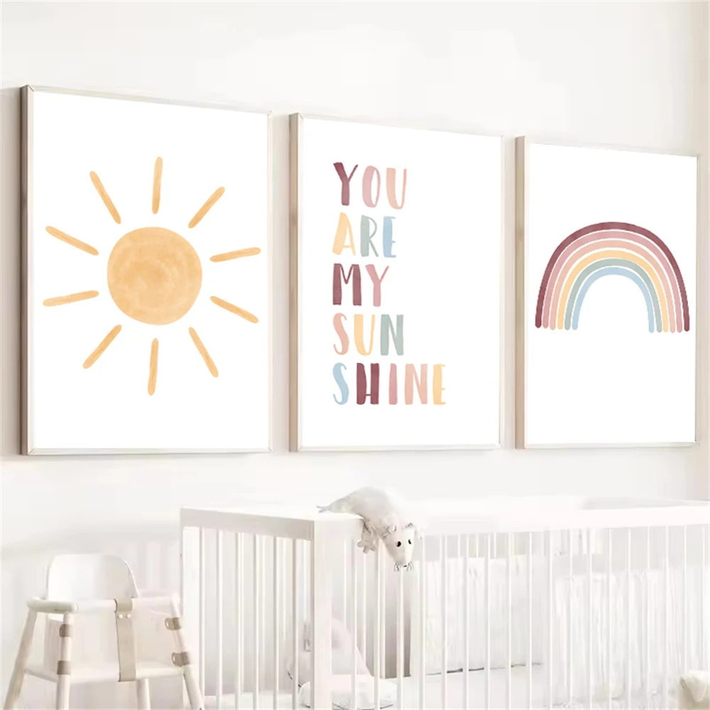 Sun Wall Art Poster Rainbow Ca - Baby Nursery You Are My Sunshine 리뷰 및 가격