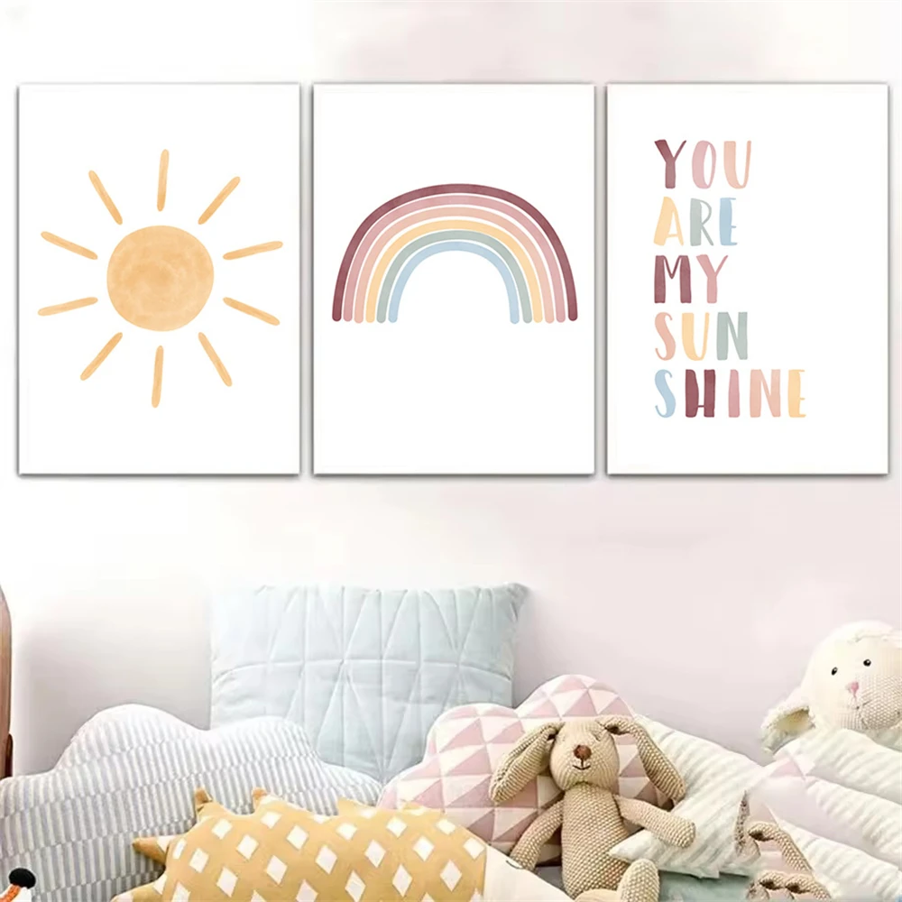 Sun Wall Art Poster Rainbow Ca - Baby Nursery You Are My Sunshine 리뷰 및 가격