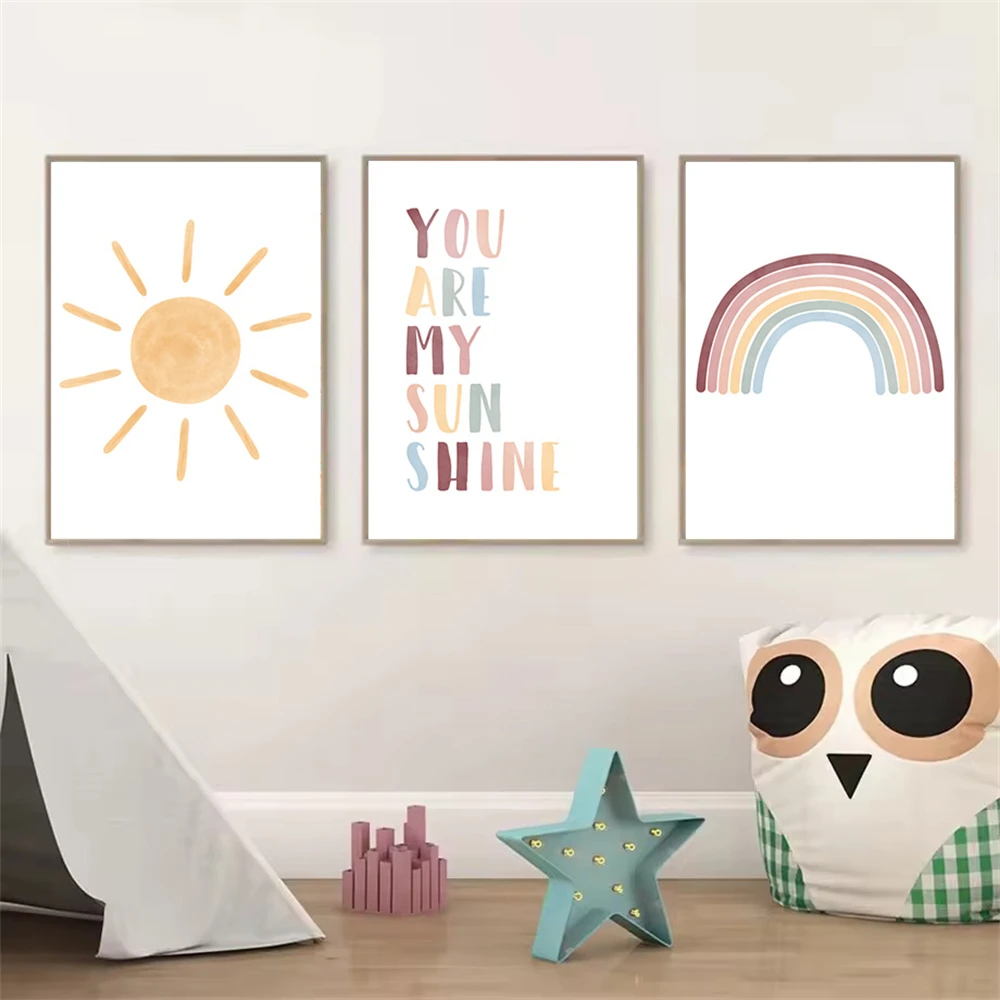 Sun Wall Art Poster Rainbow Ca - Baby Nursery You Are My Sunshine 리뷰 및 가격