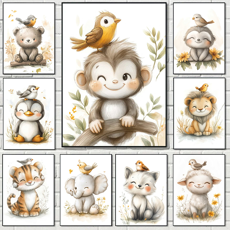Boho Style Cartoon Animal Illu - Baby Nursery Animal Pictures 리뷰 및 가격