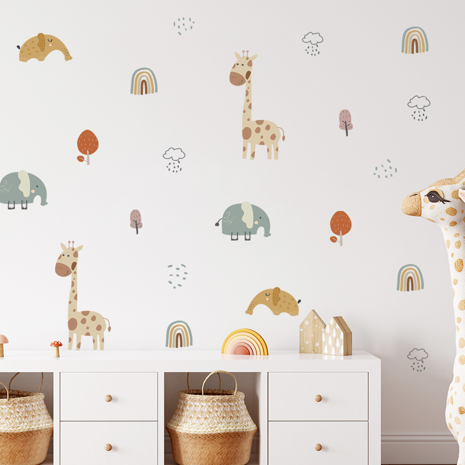 Cartoon Giraffe Elephant Anima - Baby Nursery Vinyl Wall Stickers 리뷰 및 가격