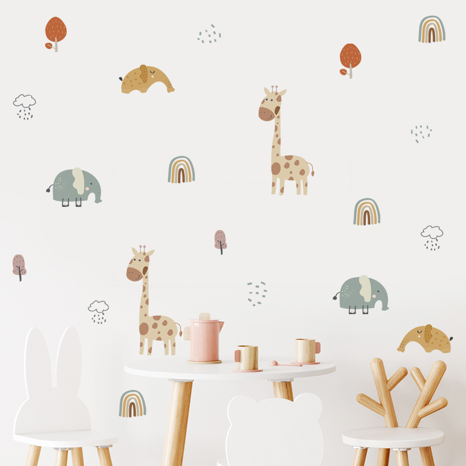 Cartoon Giraffe Elephant Anima - Baby Nursery Vinyl Wall Stickers 리뷰 및 가격
