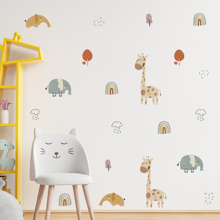 Cartoon Giraffe Elephant Anima - Baby Nursery Vinyl Wall Stickers 리뷰 및 가격