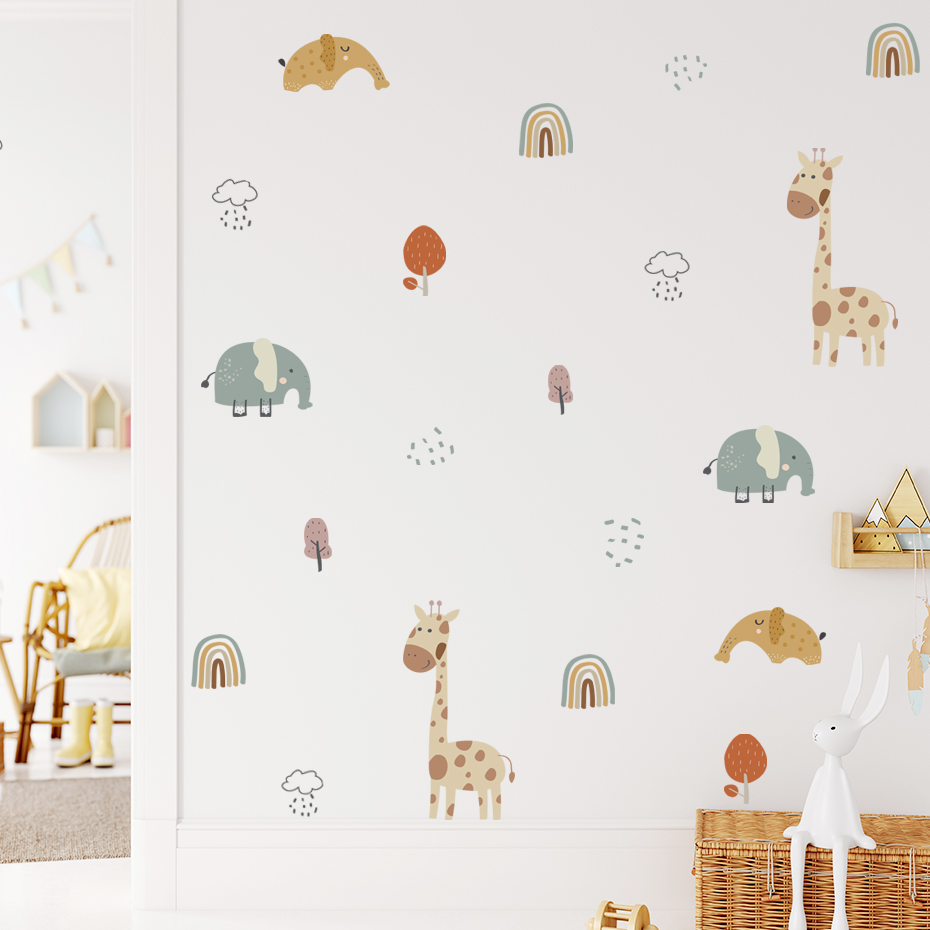 Cartoon Giraffe Elephant Anima - Baby Nursery Vinyl Wall Stickers 리뷰 및 가격