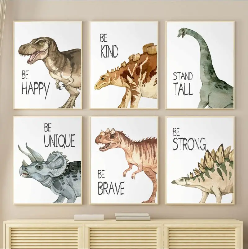 Watercolor Dinosaur Poster Nur - Baby Nursery Animal Pictures 리뷰 및 가격