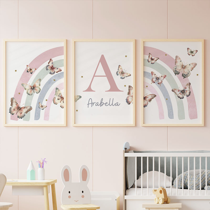 Pink Rainbow Butterfly Custom  - Baby Nursery Animal Pictures 리뷰 및 가격