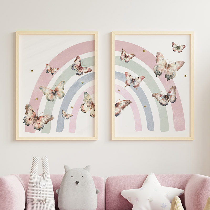 Pink Rainbow Butterfly Custom  - Baby Nursery Animal Pictures 리뷰 및 가격