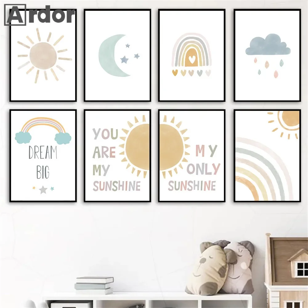 Cartoon Sun Moon Cloud Rainbow - Baby Nursery You Are My Sunshine 리뷰 및 가격