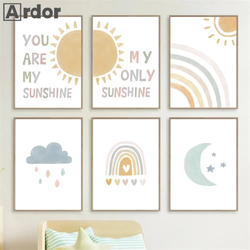 Cartoon Sun Moon Cloud Rainbow - Baby Nursery You Are My Sunshine 리뷰 및 가격