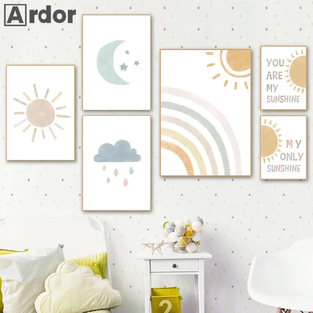 Cartoon Sun Moon Cloud Rainbow - Baby Nursery You Are My Sunshine 리뷰 및 가격