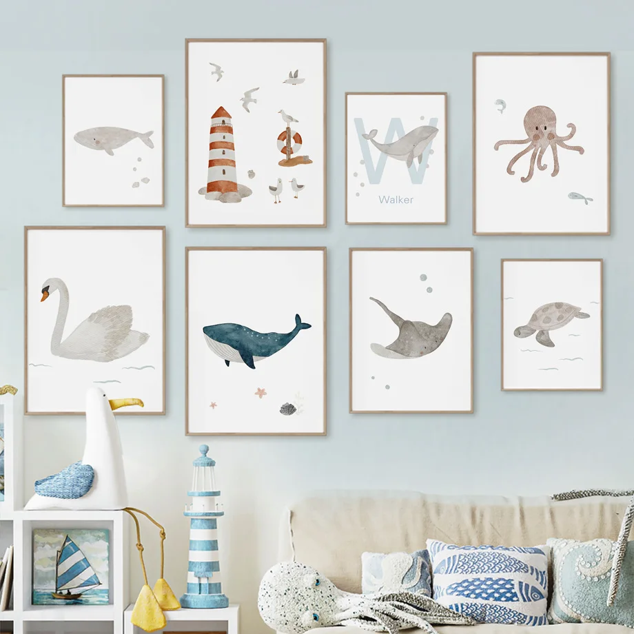 Custom Name Whale Octopus Turt - Baby Nursery Animal Pictures 리뷰 및 가격