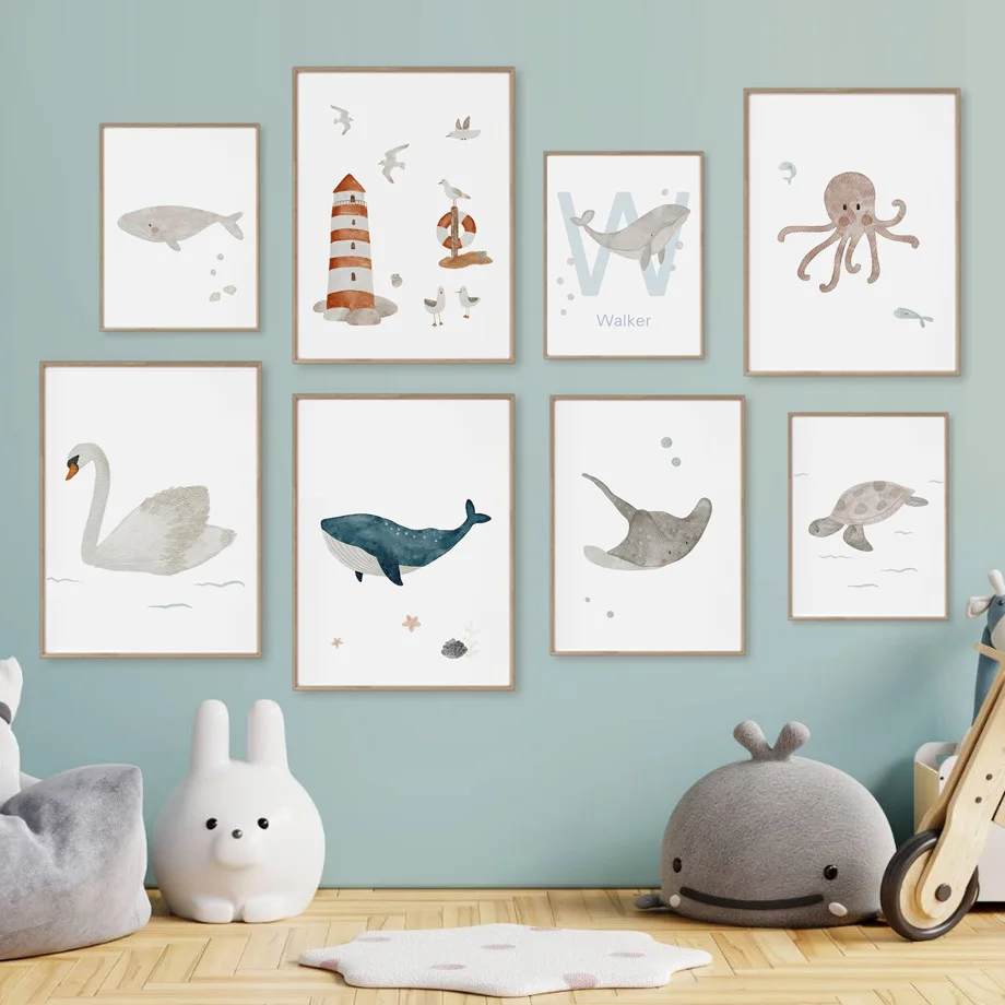 Custom Name Whale Octopus Turt - Baby Nursery Animal Pictures 리뷰 및 가격